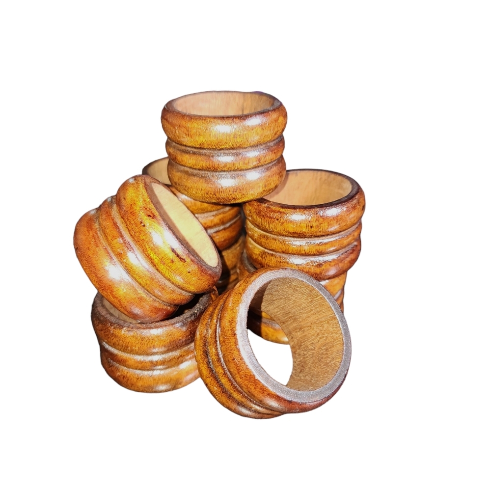Vintage Taiwain #8 Mid Century Round Turned Wood Napkin Rings 1.75"DX1.25"W Each